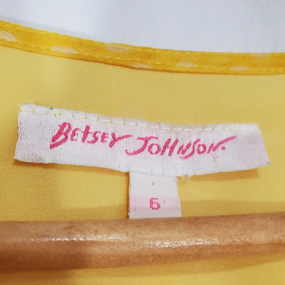 *RARE* Vintage 90's Betsey Johnson Yellow Silk Polka Dot Belted Ruffle Dress - Picture 7 of 8